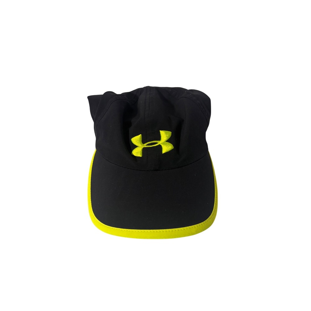 Under Armour Womens Running Cap Black Neon Yellow Adjustable OSFA HeatGear Hat